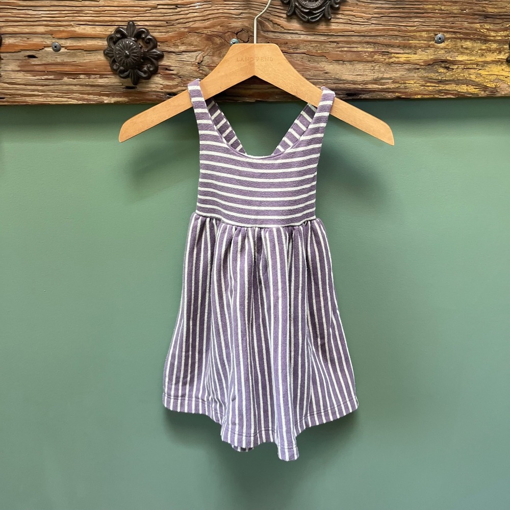 Lulu + Roo‎ Girls 2T Purple Striped French Terry Cross Back Pinafore Dress USA